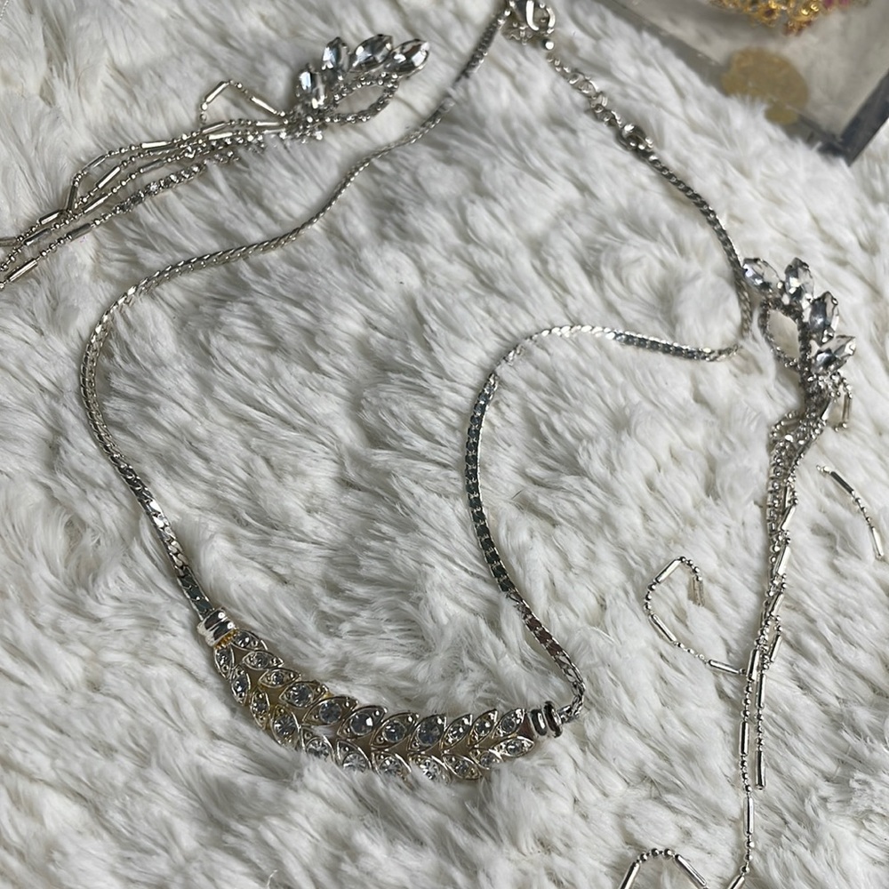 Classy Silver Diamonds Necklace @ Earings Set